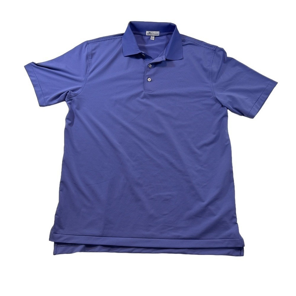 Peter Millar Polo Shirt Men's L Purple Stripe Performance Golf Short Sleeve